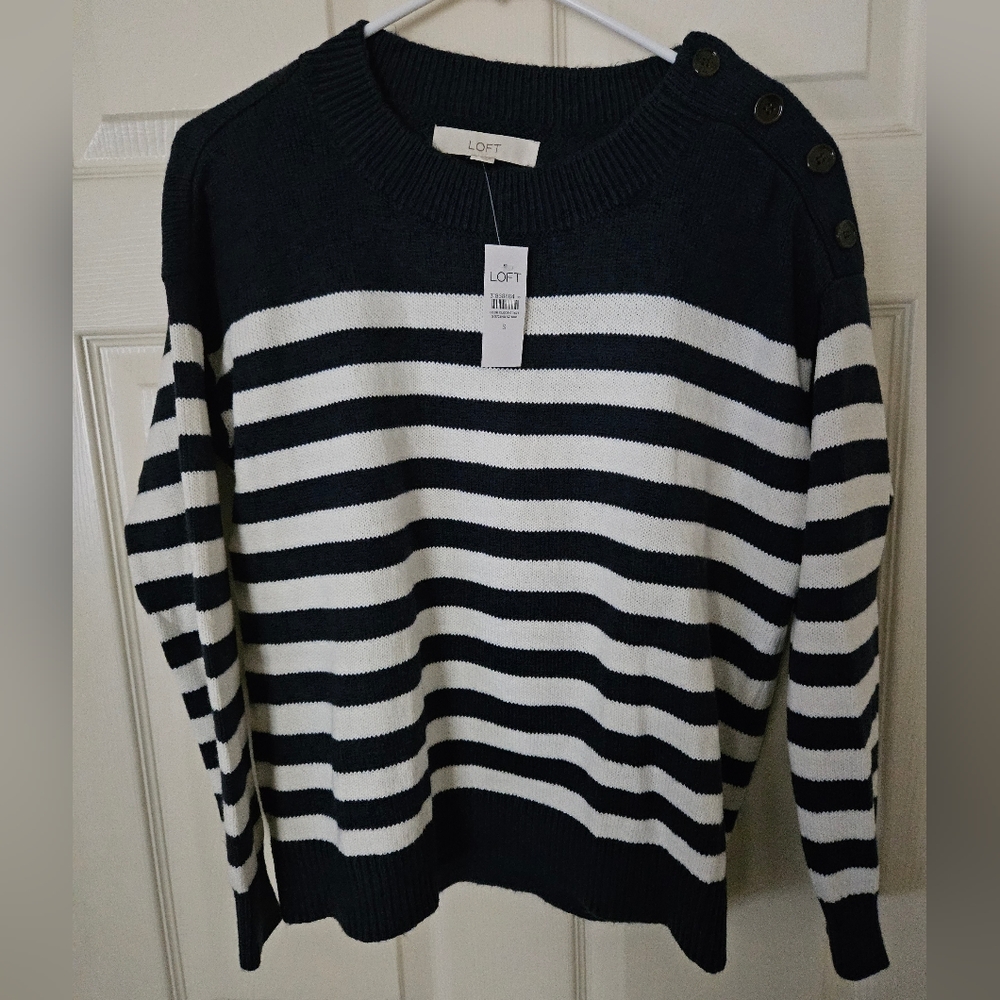 LOFT Blue and White Striped Sweater, Size Small
